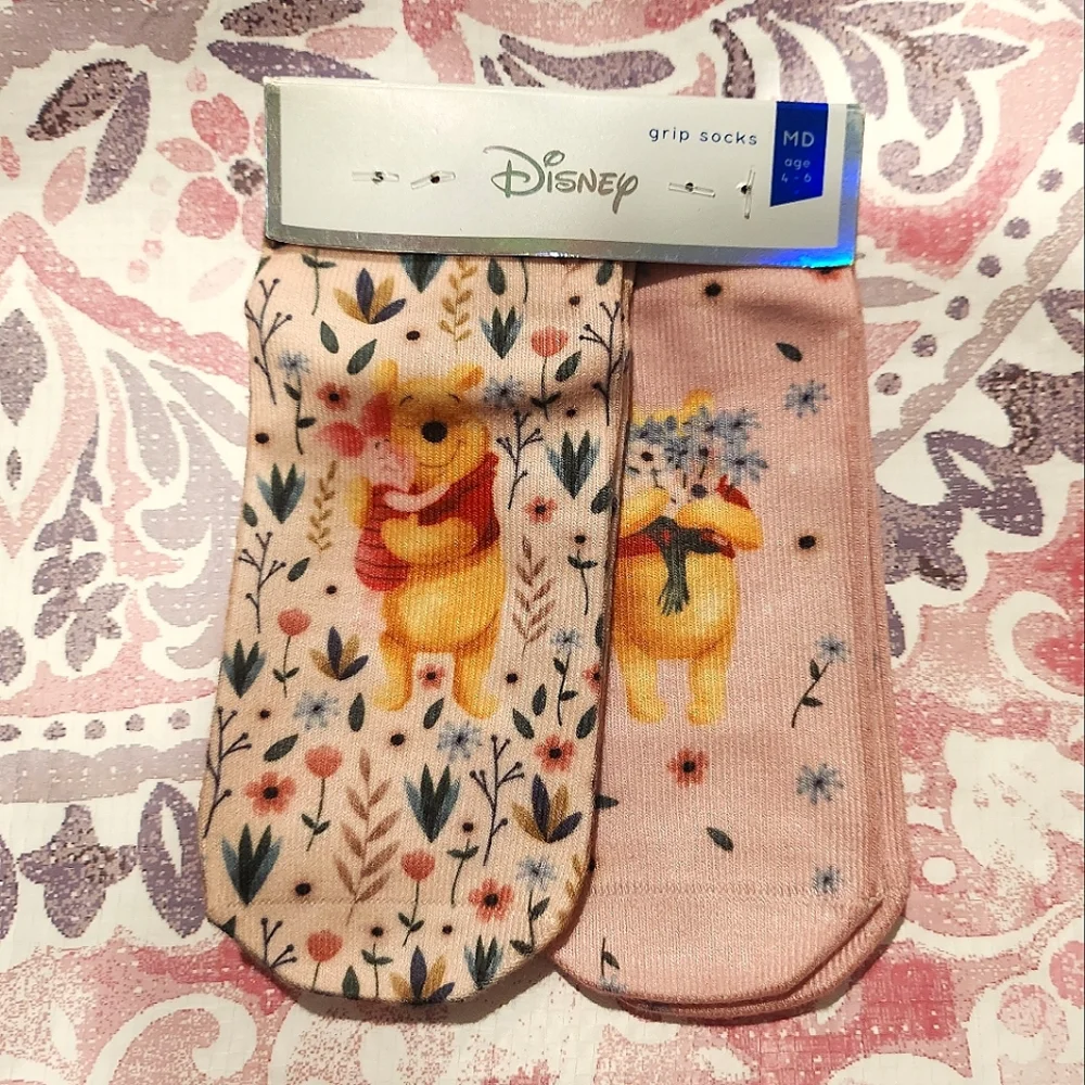 Tavi Noir Disney Winnie The Pooh 2 Pairs Kids Tiny Soles Grip Socks Age 4-6 NWT